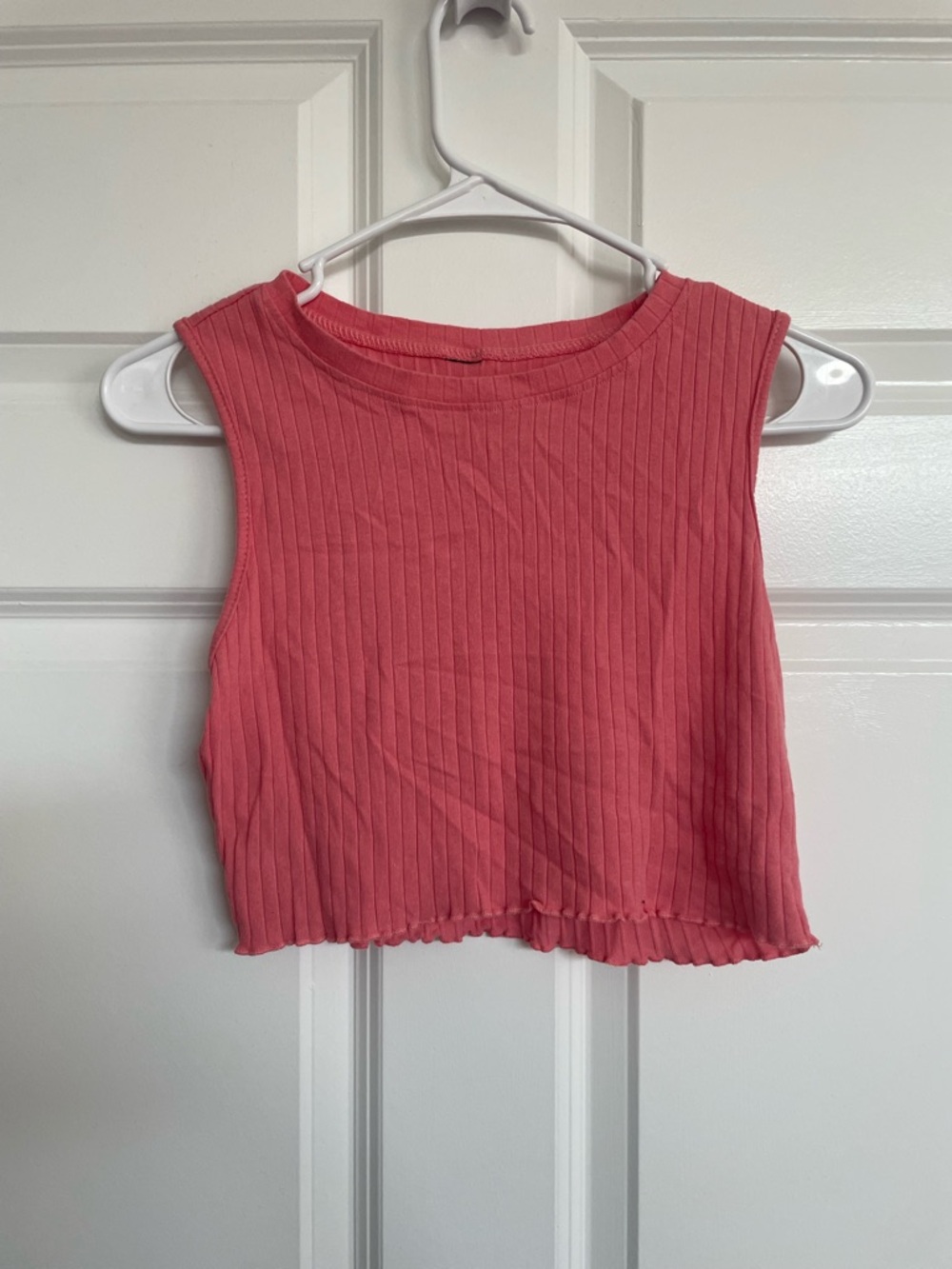 Sleeveless Ribbed Crop Top - Coral Pink